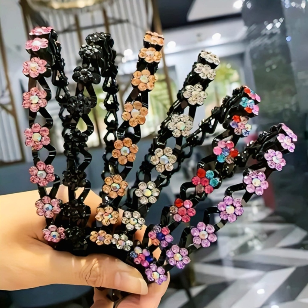 Sparkling Rhinestone Flower Double-Layer Hairbands pack-6