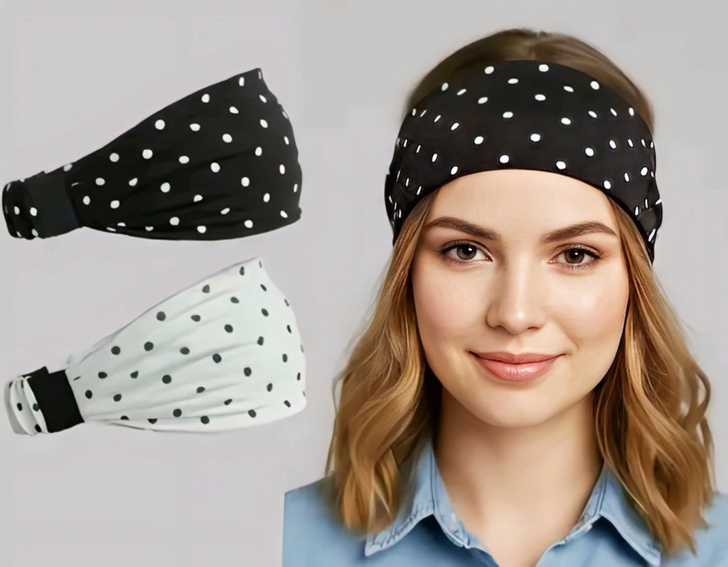 Retro Polka Dot Wide Elastic Headband Set (2-Pack)