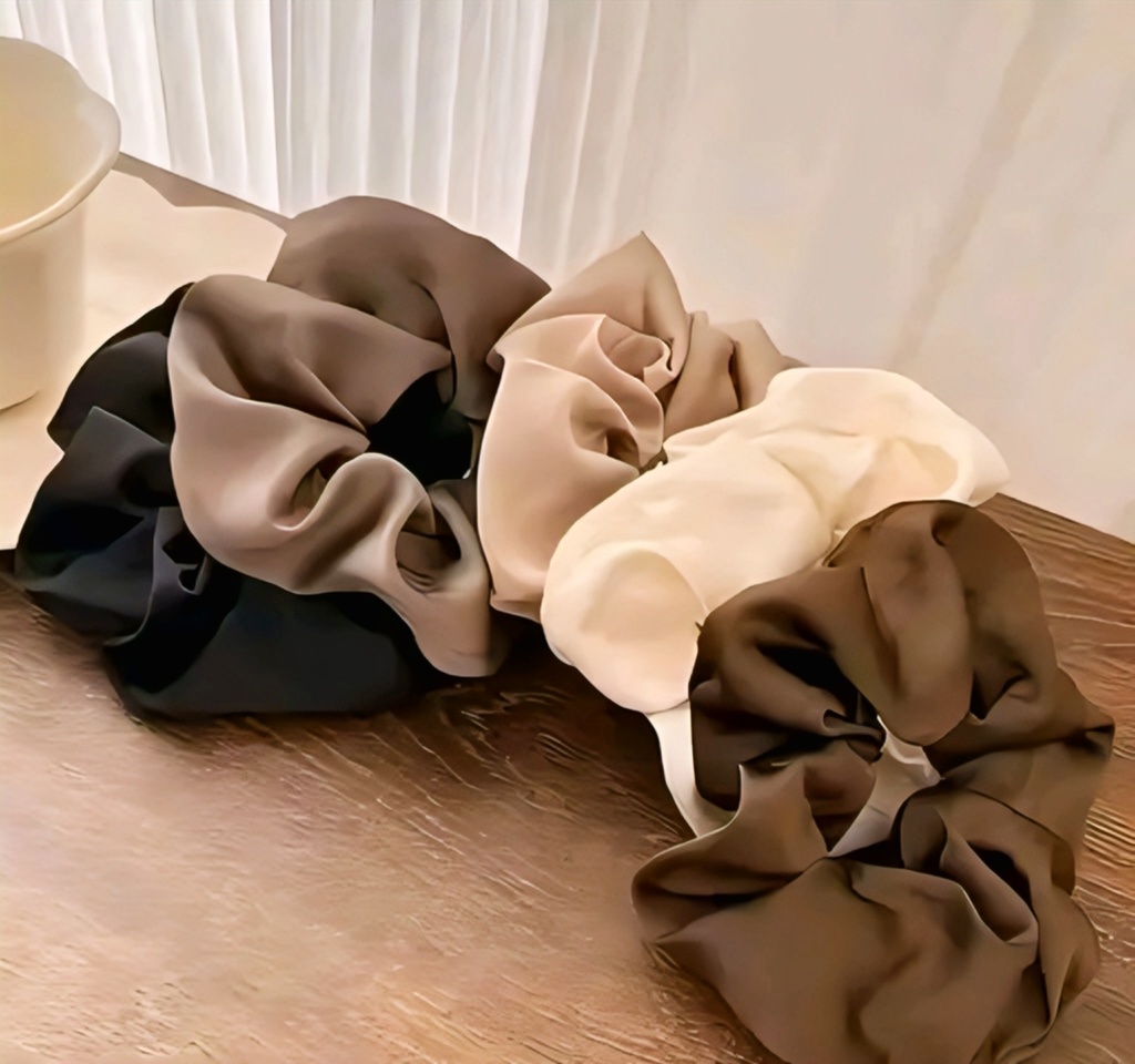 Premium Neutral Satin Scrunchies Set of 5
