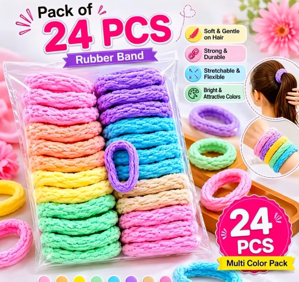 Premium Multi-Color Hair Rubber Bands Pack (24 Pieces)