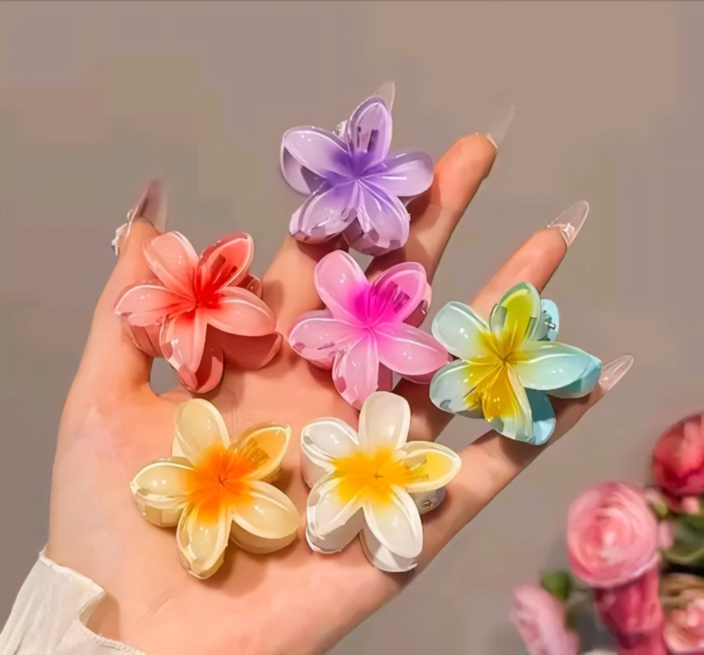 Vibrant Plumeria Hair Claw Clips