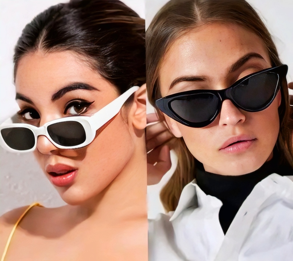 Retro Sunglasses Combo - Chunky Square & Cat Eye Styles pack of 2