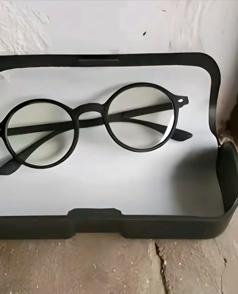 Classic Round Matte Black Eyeglasses Frame with Protective Case