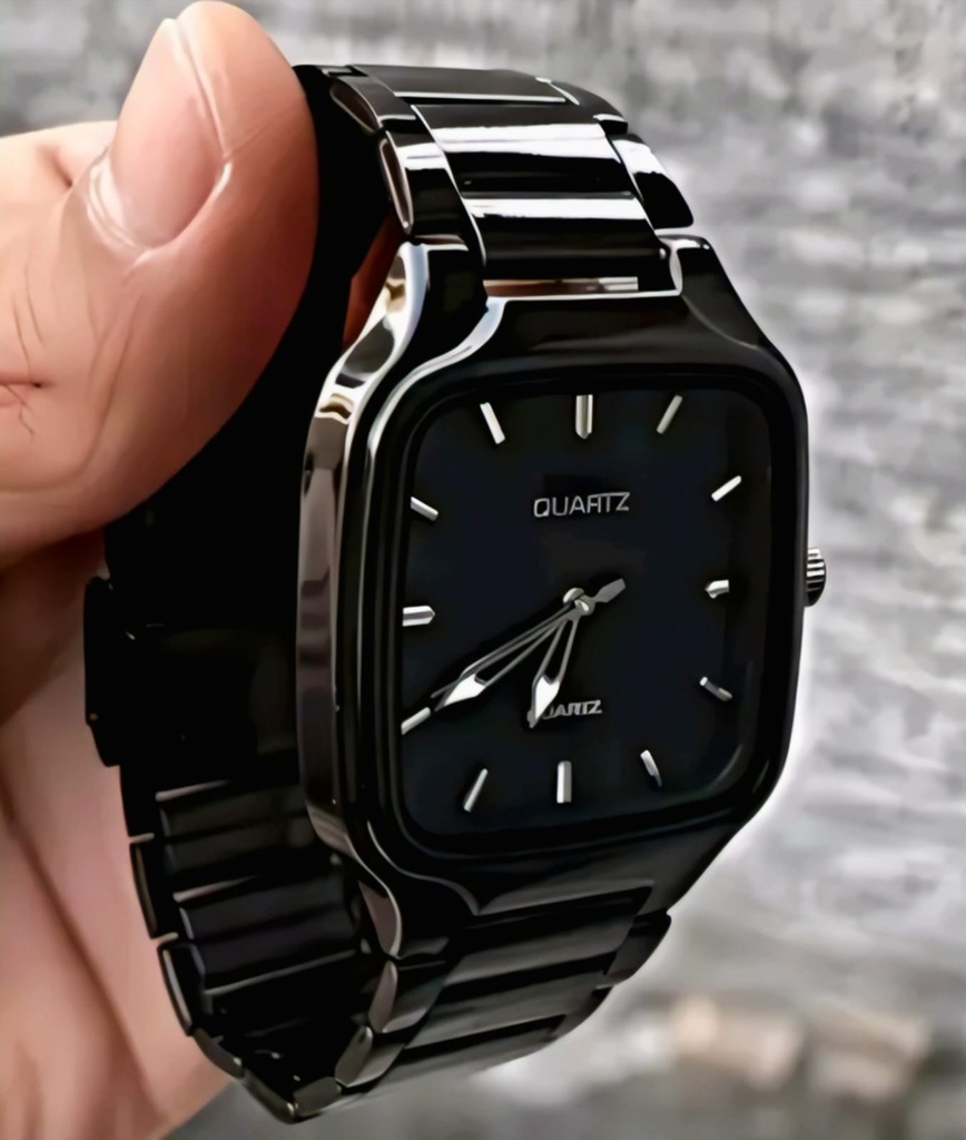 Men's Minimalist Square Black Quartz Watch