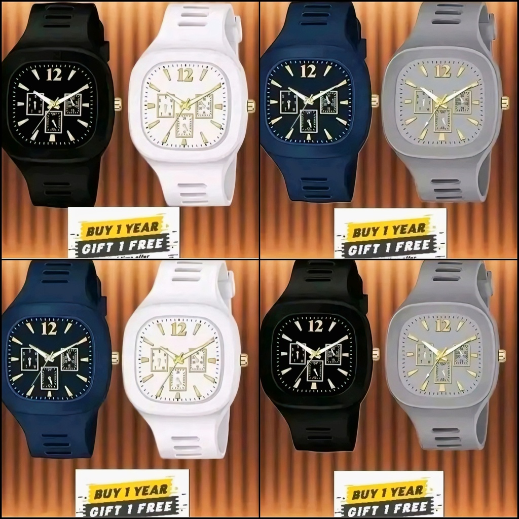 Men's Cushion Watch Pair Combo