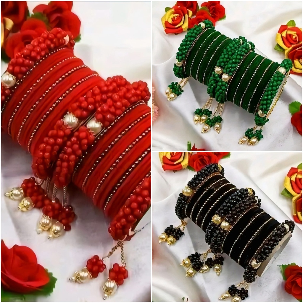 Velvet Latkan Bangle Set (2.2, Green)