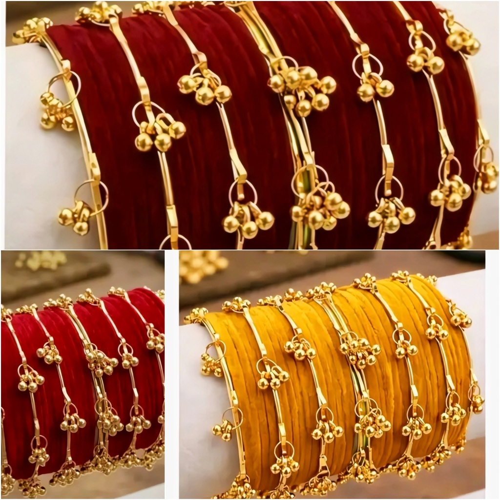 Velvet Bangles Set with Ghungroo (2.2, Maroon)