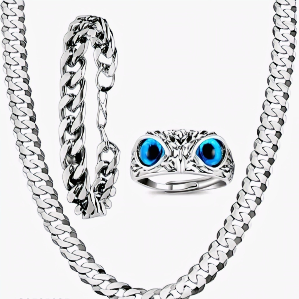Silver Cuban Chain Jewelry Set