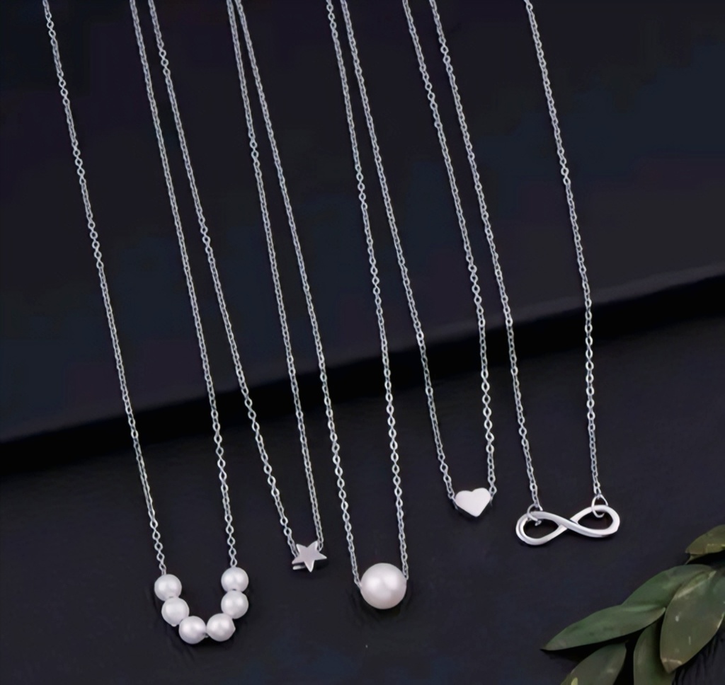 Silver Plated Pendant Necklace Set pack of 5