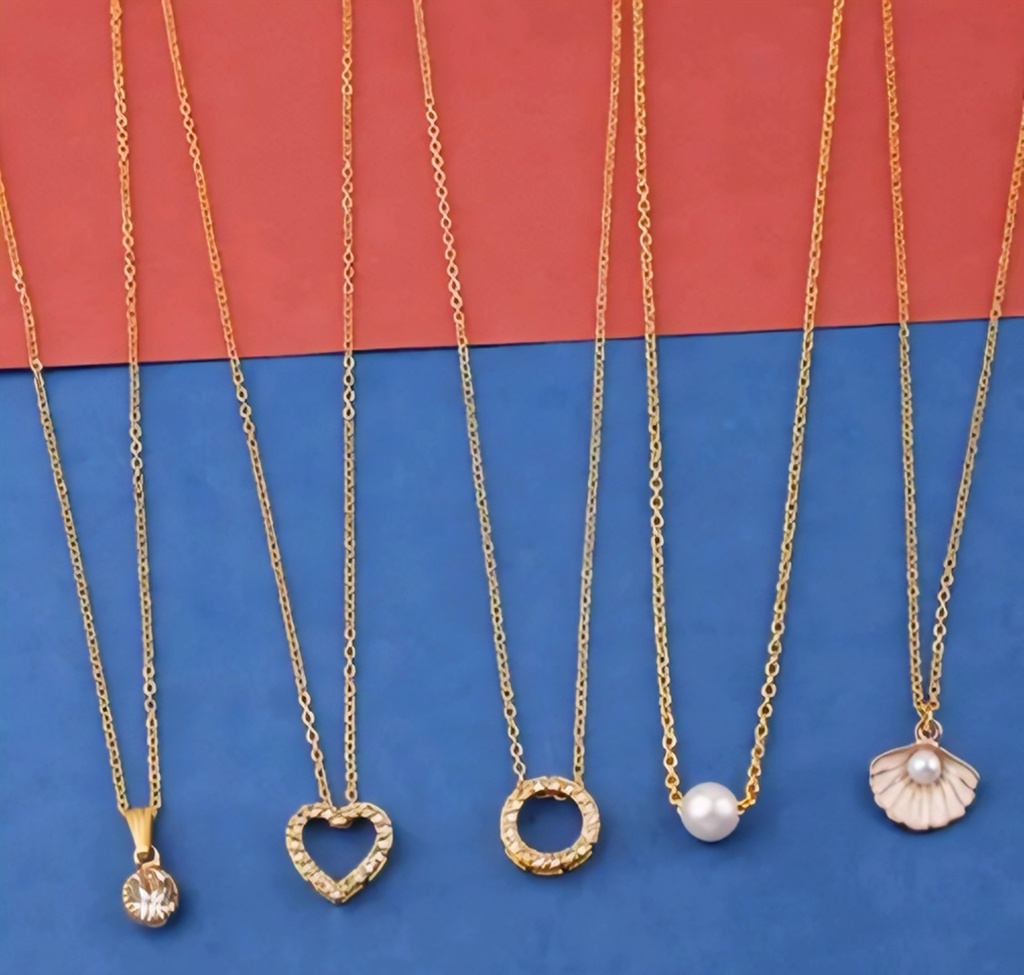 Gold Plated Women Pendant Necklace pack of 5 II