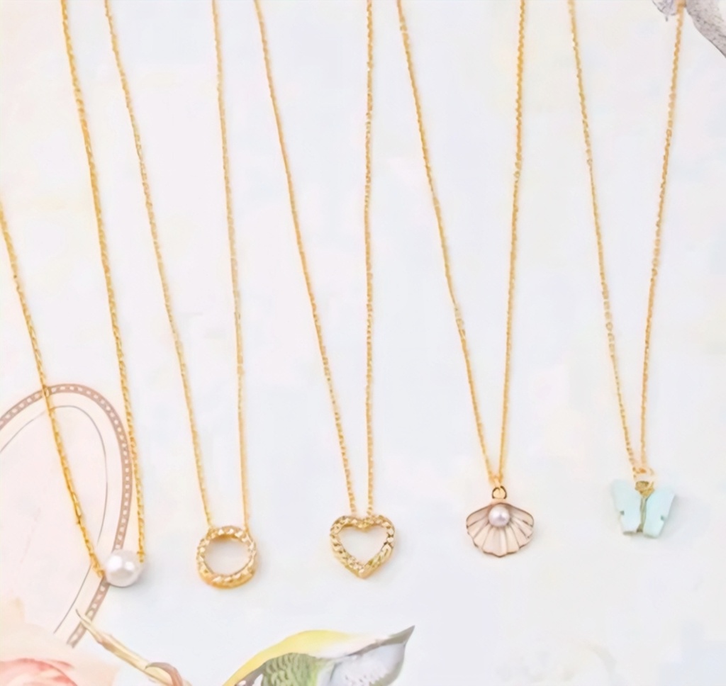 Gold Plated Minimalist Pendant Necklace 5 piece
