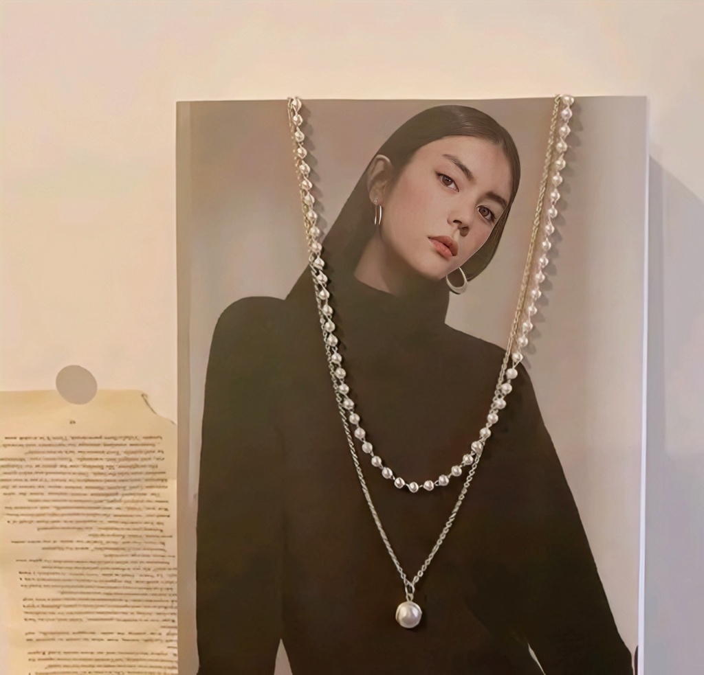 Layered Pearl Strand Pendant Necklace