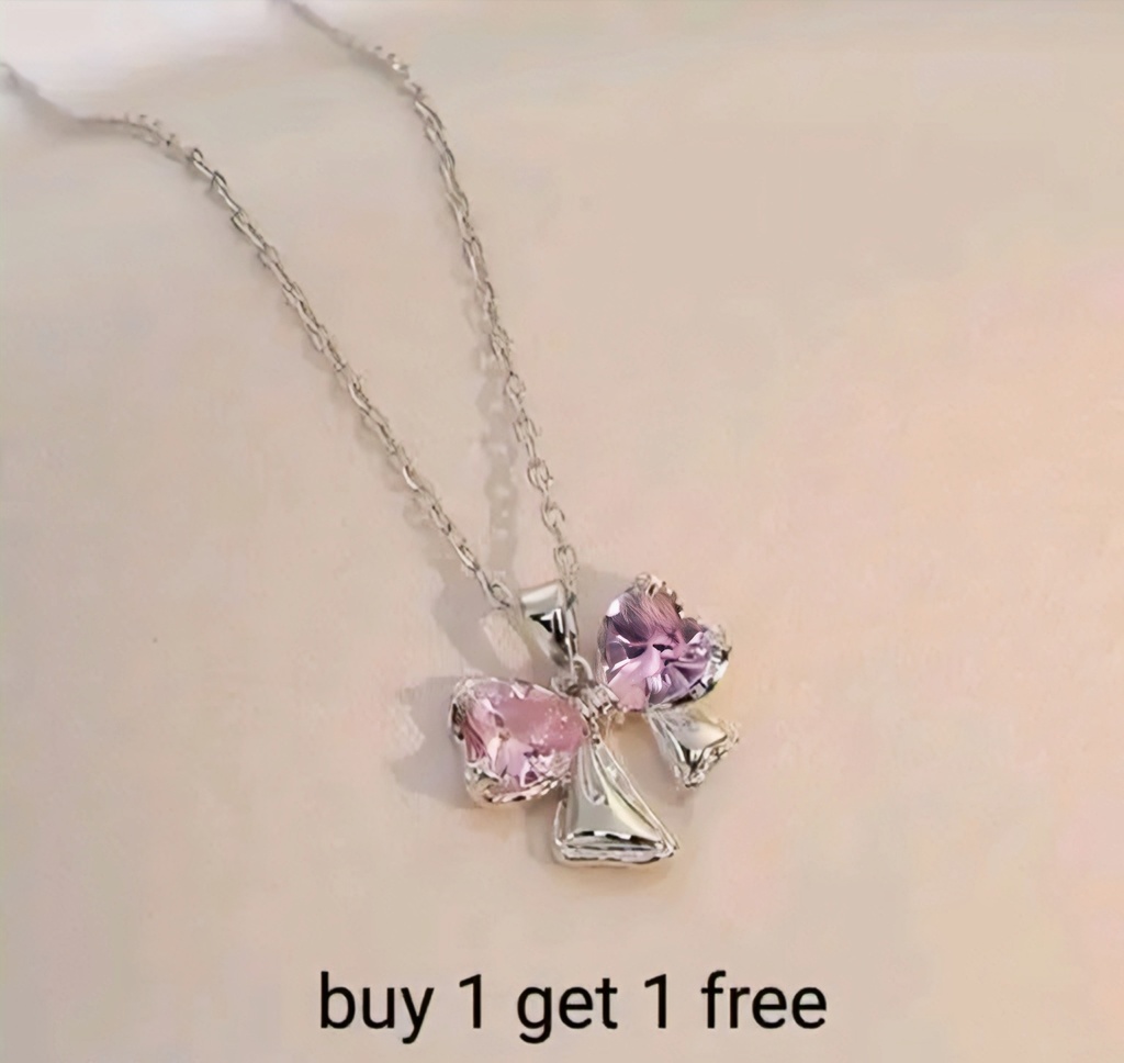 Pink Crystal Bow Pendant Necklace