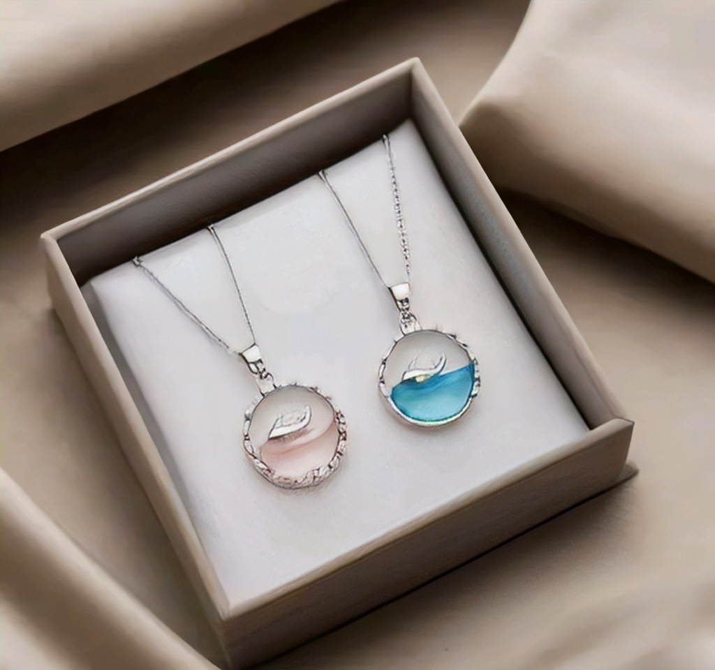 Matching Ocean Wave Couples Necklace 2 piece