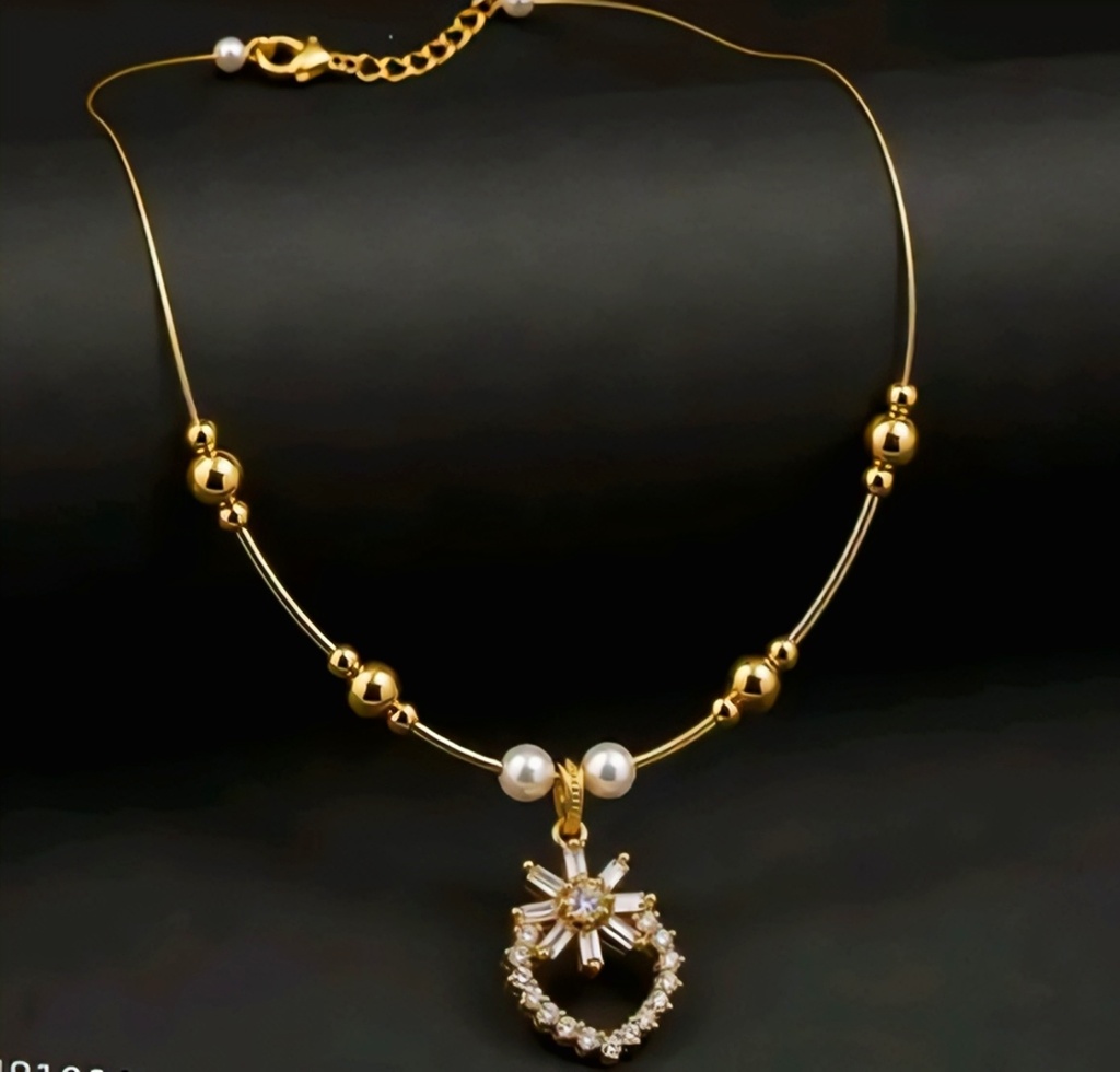 Elegant Gold-Plated Floral Pendant Necklace with Pearls