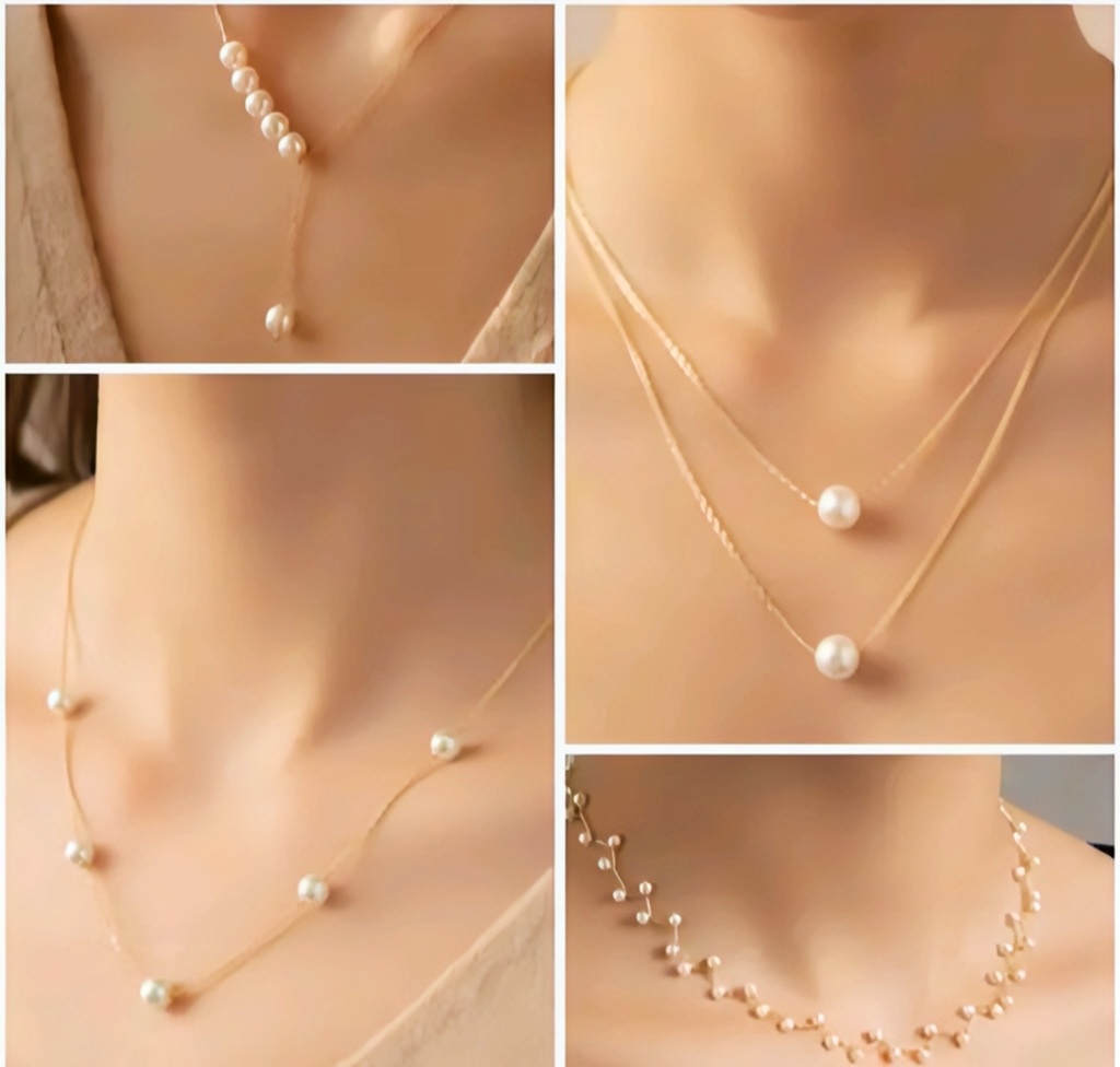Women Pearl Necklace Gold Chain pack of 4