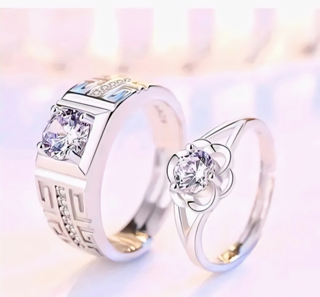 Elegant Silver Couples Ring Set