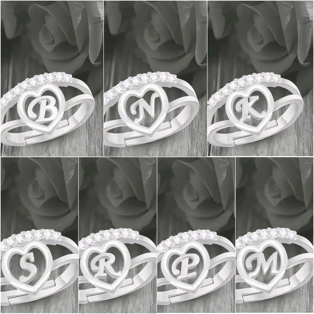 Elegant Silver Heart Alphabet Initial Ring