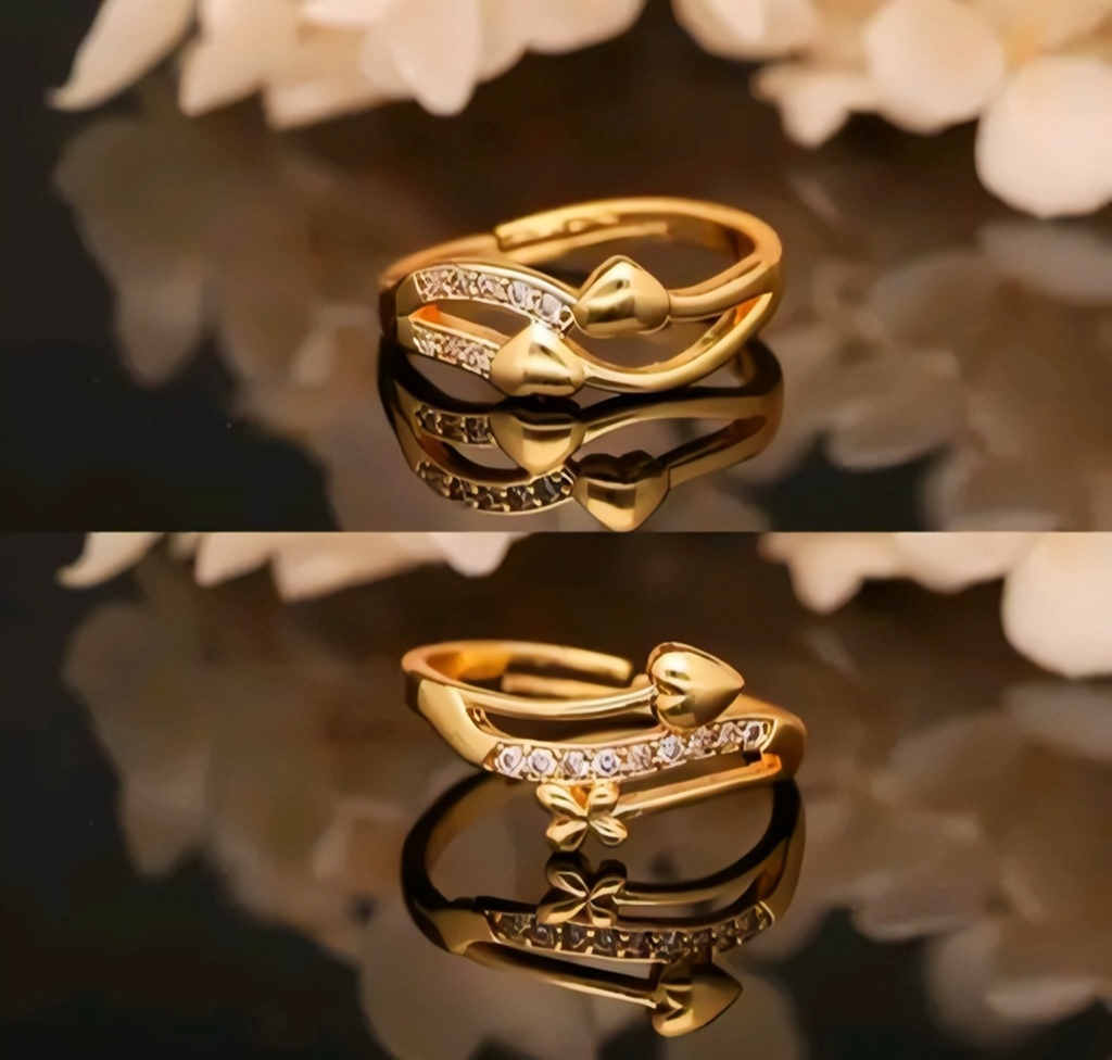 Elegant Adjustable Gold-Plated Crystal Ring