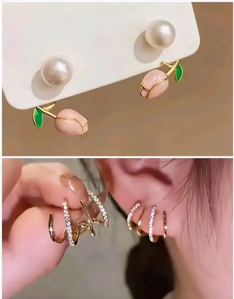 Women Fashion Pearl Cuff Earrings 2 pair