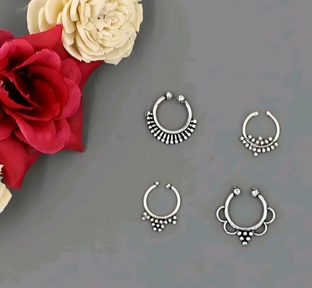 Oxidized Silver Non-Piercing Clip-On Septum Nose Rings (Set of 4) II