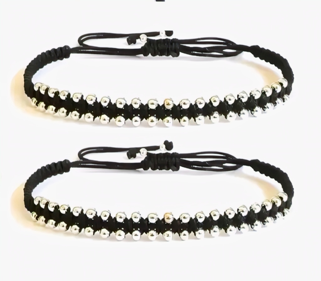 Handmade Black Macrame Beaded Payal Set (2-Piece)