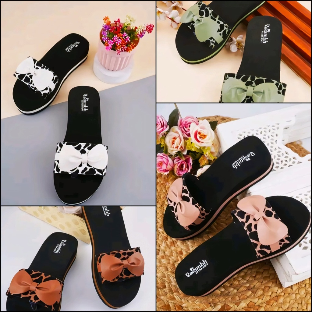 Women's Leopard Print Bow Platform Slippers