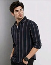 Men's Navy Blue Vertical Striped Casual Shirt