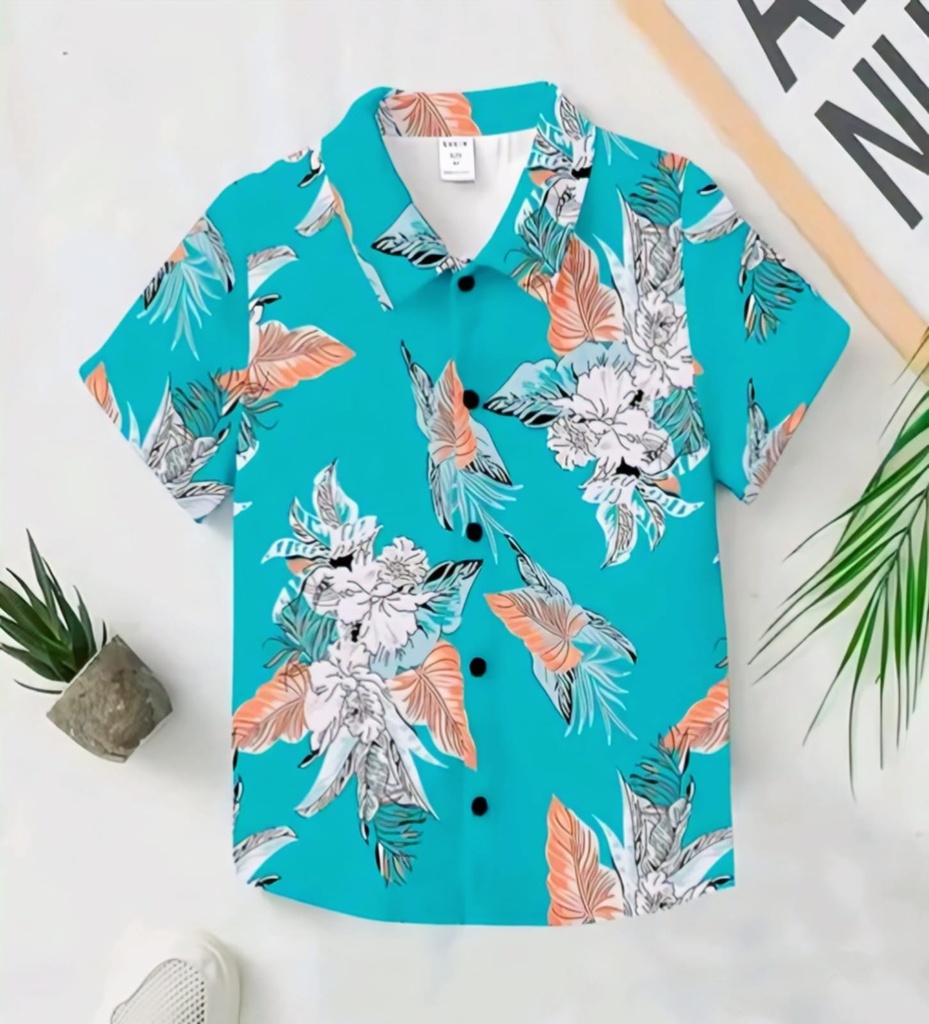 Men's Abstract Splash Print Short Sleeve Casual T-Shirt Button-Down IX (S)