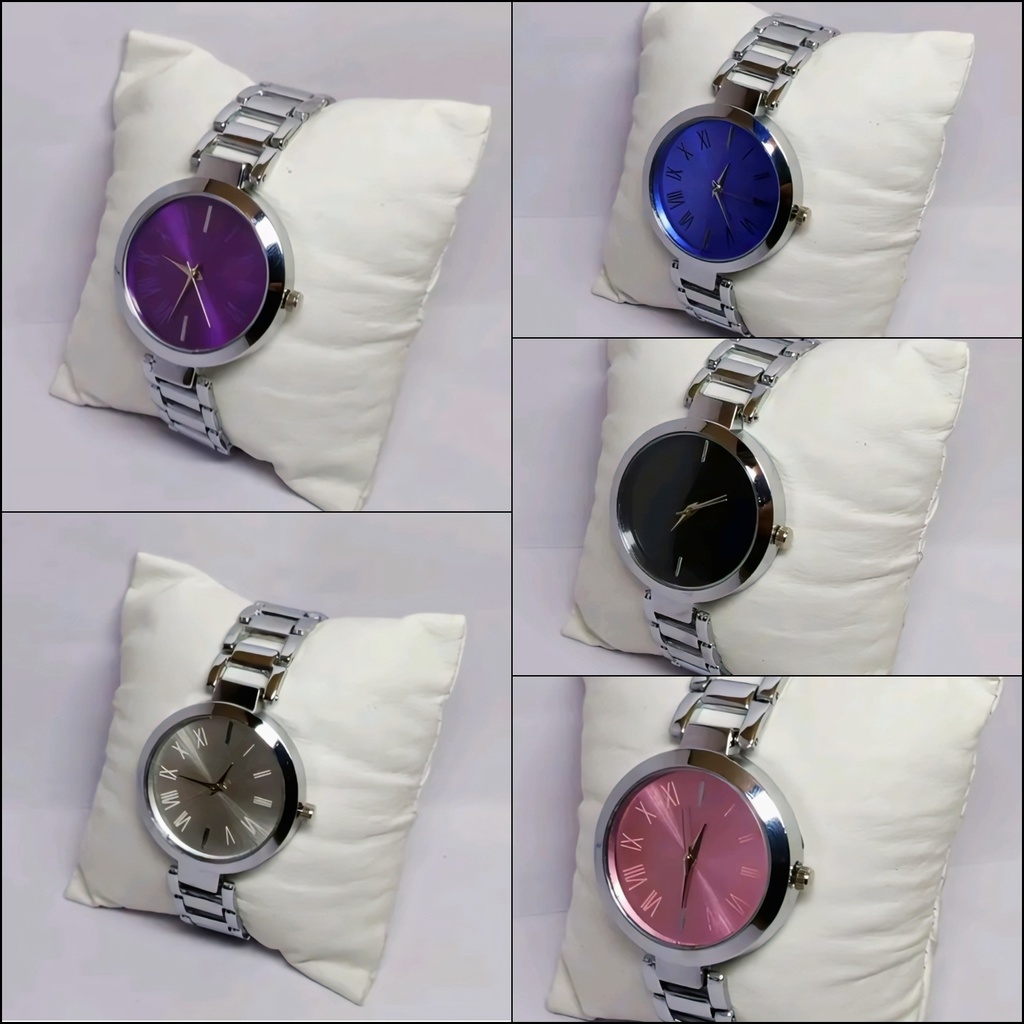 Elegant Minimalist Metallic Link Strap Women's Watch Collection (Blue)