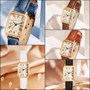 Vintage Rectangular Gold Women's Leather Watch