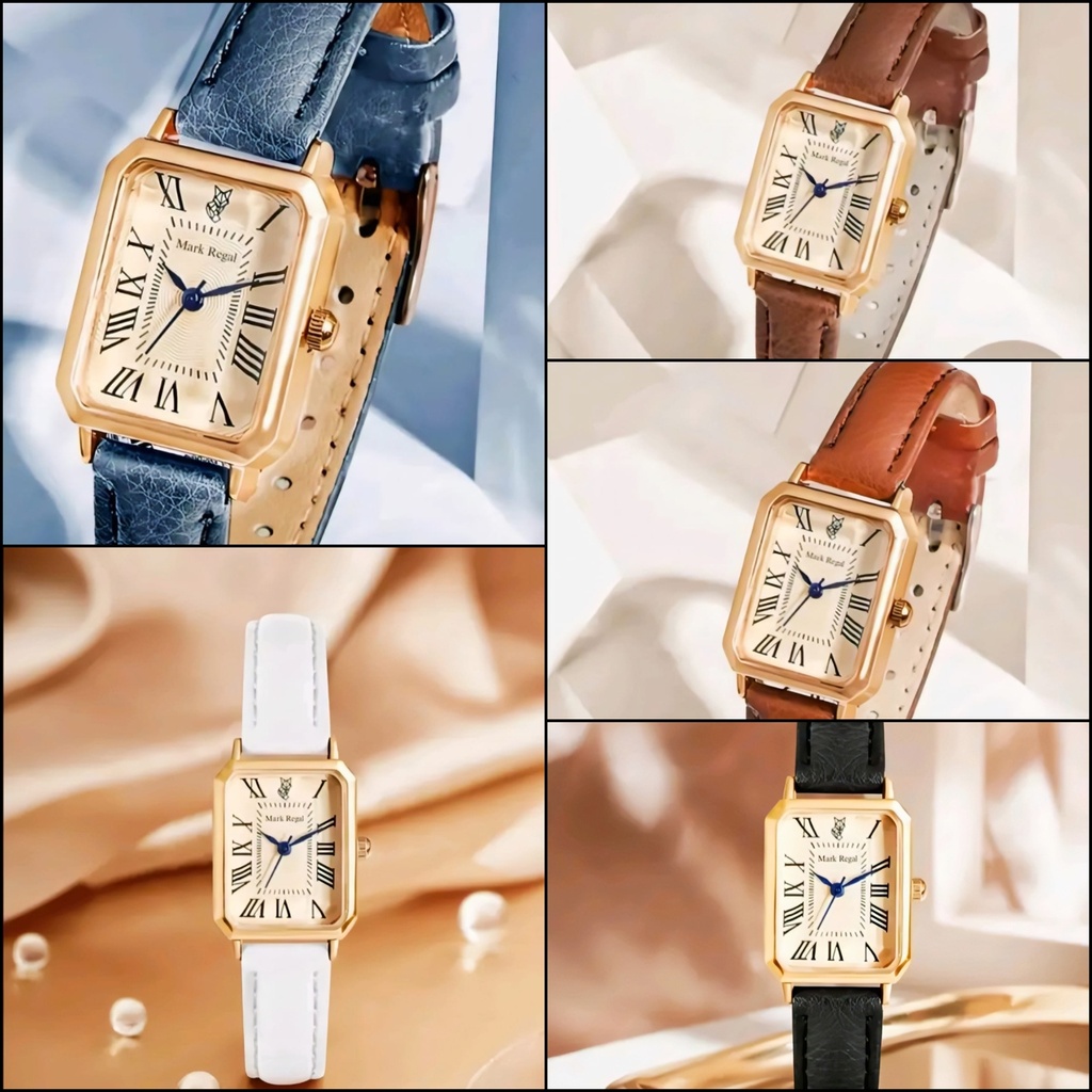 Vintage Rectangular Gold Women's Leather Watch