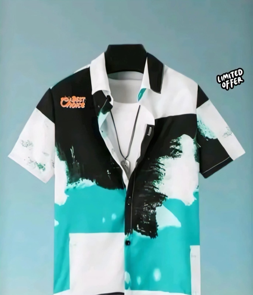 Men's Abstract Splash Print Short Sleeve Casual T-Shirt Button-Down I
