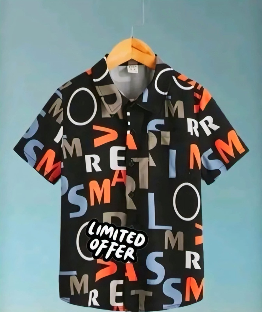 Men's Abstract Splash Print Short Sleeve Casual T-Shirt Button-Down IV (1-2Y)
