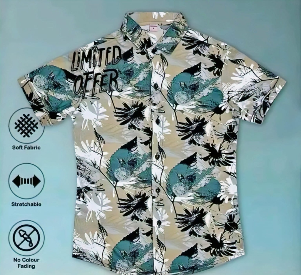Men's Abstract Splash Print Short Sleeve Casual T-Shirt Button-Downn III (1-2Y)