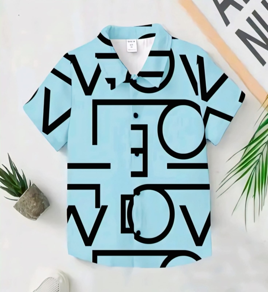 Men's Abstract Splash Print Short Sleeve Casual T-Shirt Button-Down VIII (1-2Y)