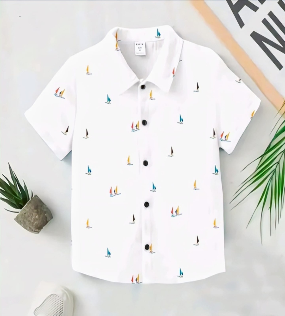 Men's Abstract Splash Print Short Sleeve Casual T-Shirt Button-Down VI (1-2Y)