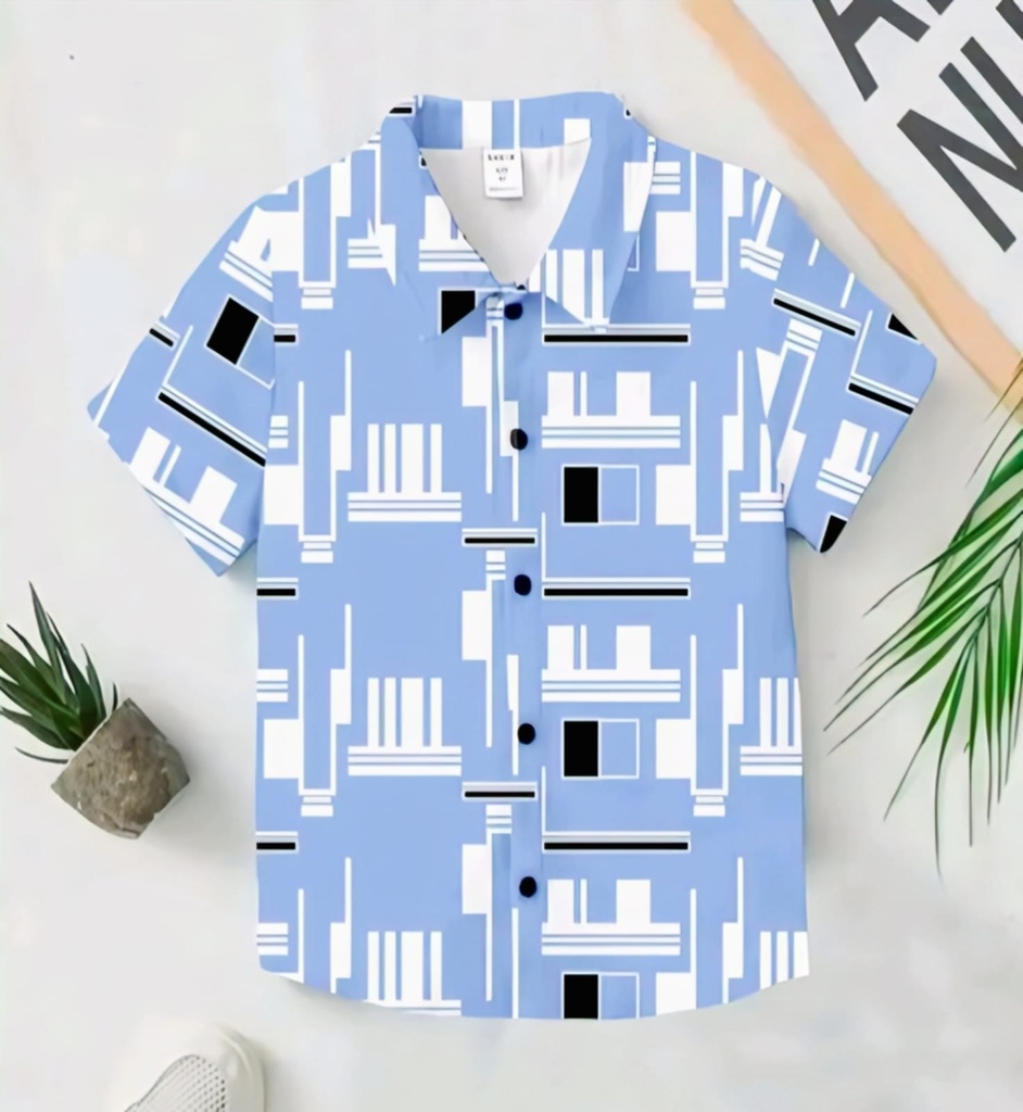 Men's Abstract Splash Print Short Sleeve Casual T-Shirt Button-Down VII