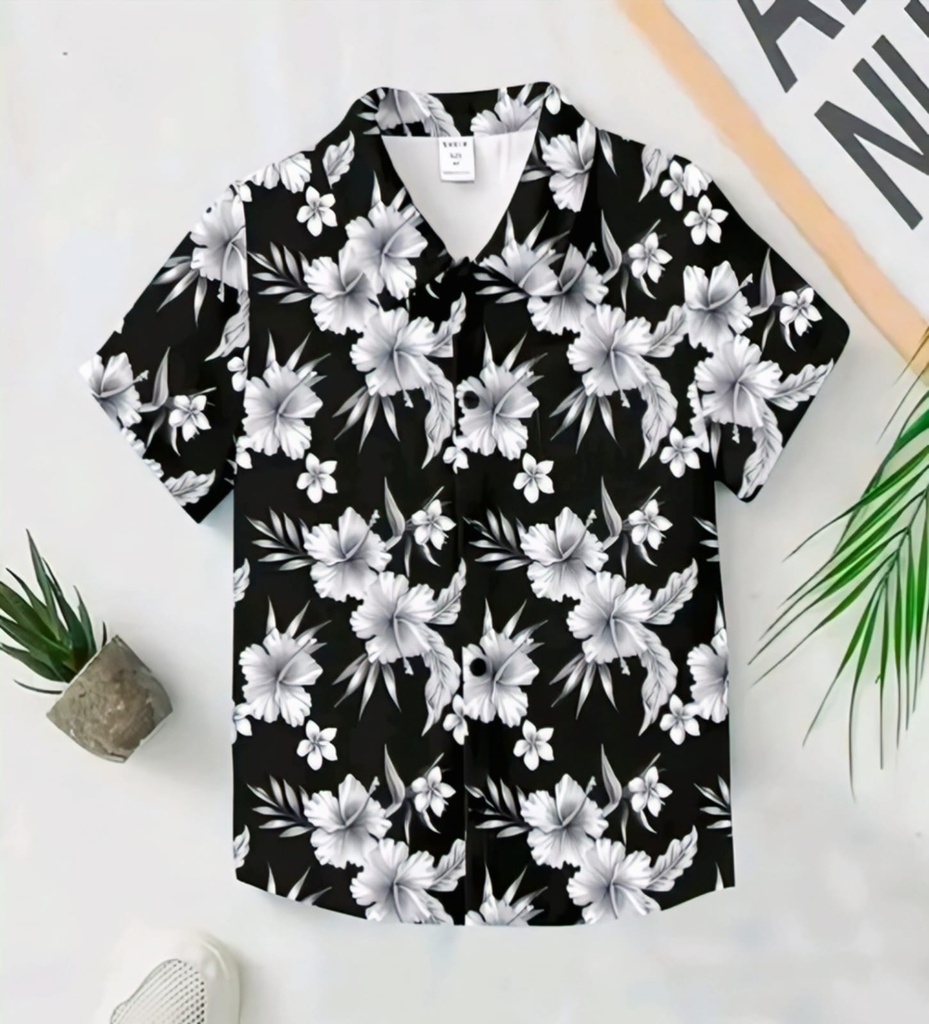 Men's Abstract Splash Print Short Sleeve Casual T-Shirt Button-Down V (1-2Y)