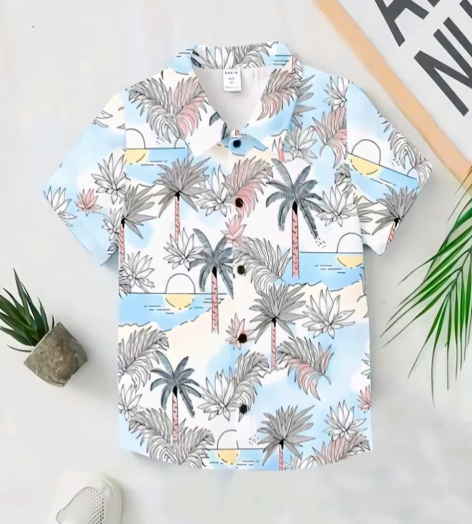 Men's Abstract Splash Print Short Sleeve Casual T-Shirt Button-Down XI (1-2Y)