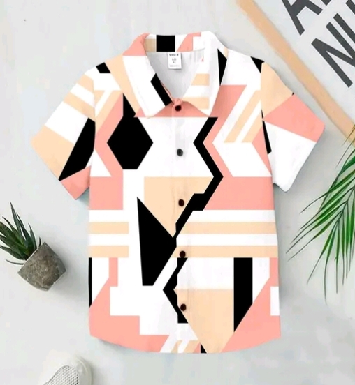 Men's Abstract Splash Print Short Sleeve Casual T-Shirt Button-Down XII (1-2Y)