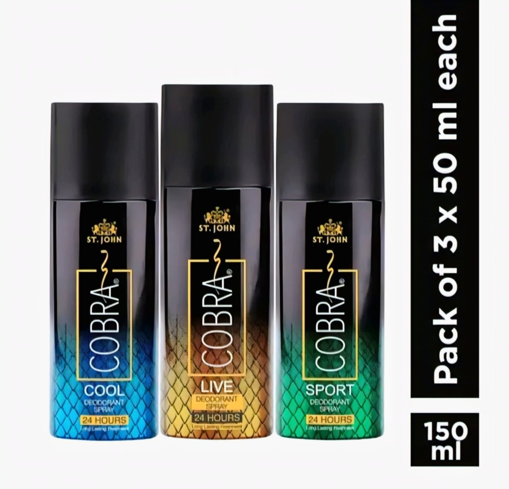 St. John Cobra Deodorant Spray Pack (Cool, Live, Sport - 3x50ml)