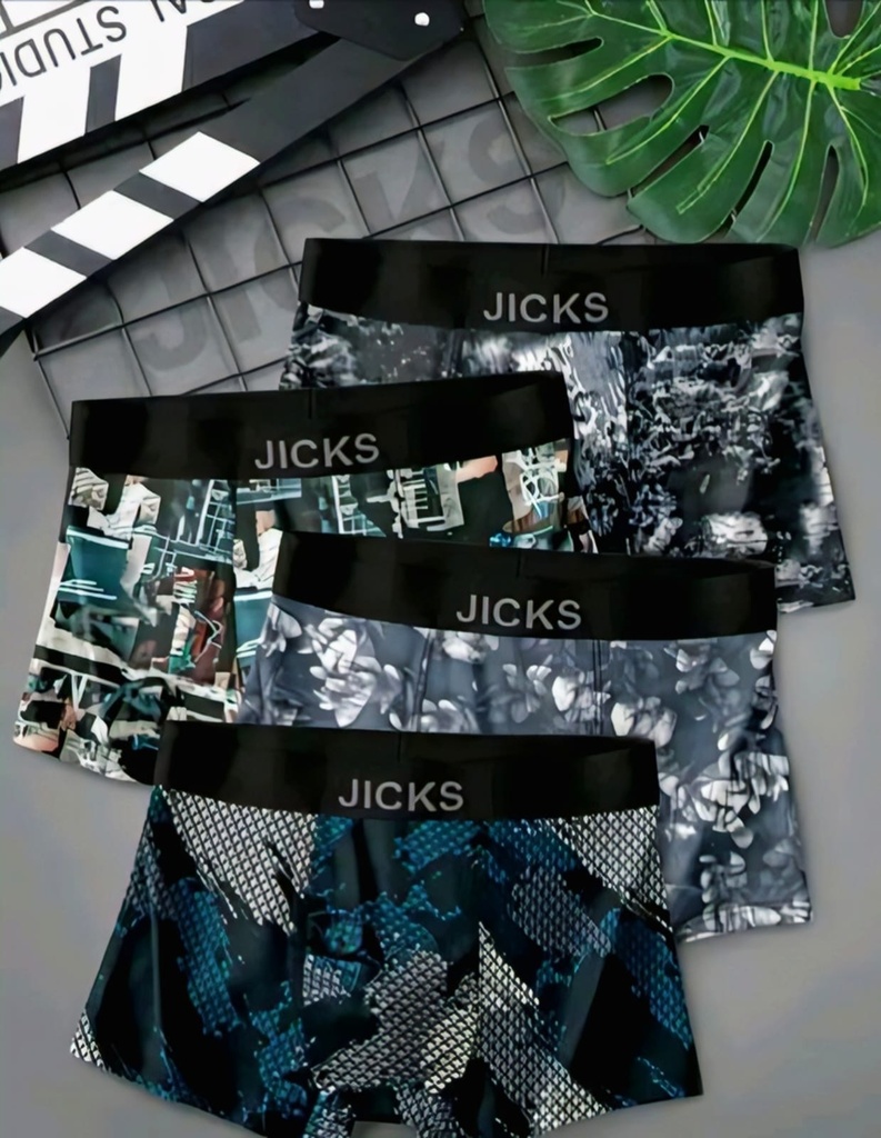 Men's JICKS Printed Boxer Briefs 4-Pack Combo (75)