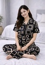Women's Black Geometric Print Button-Down Nightwear