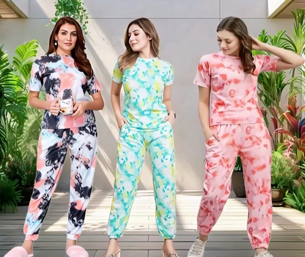 Women's Printed Tie-Dye Nightwear pack of 3 II (S)