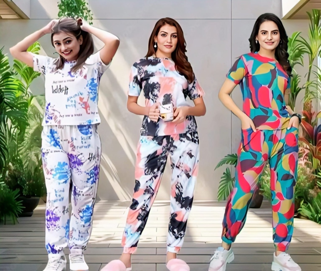 Women's Printed Tie-Dye Nightwear pack of 3 V