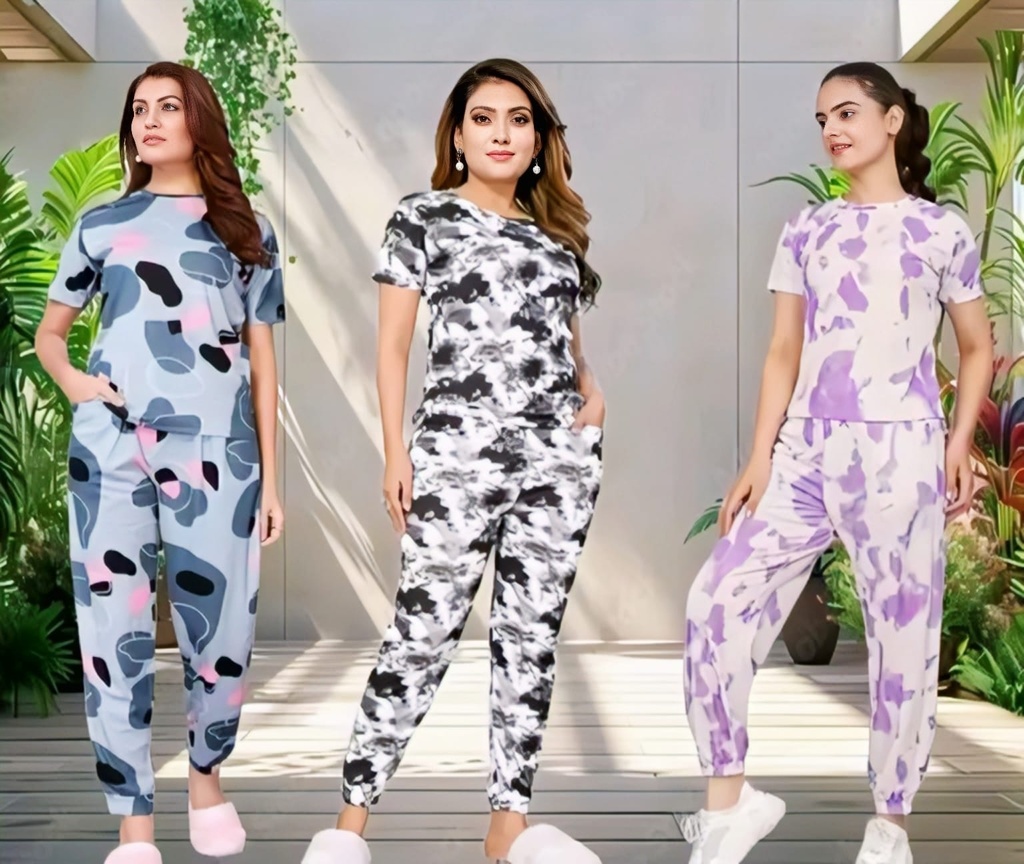 Women's Printed Tie-Dye Nightwear pack of 3 VII (S)