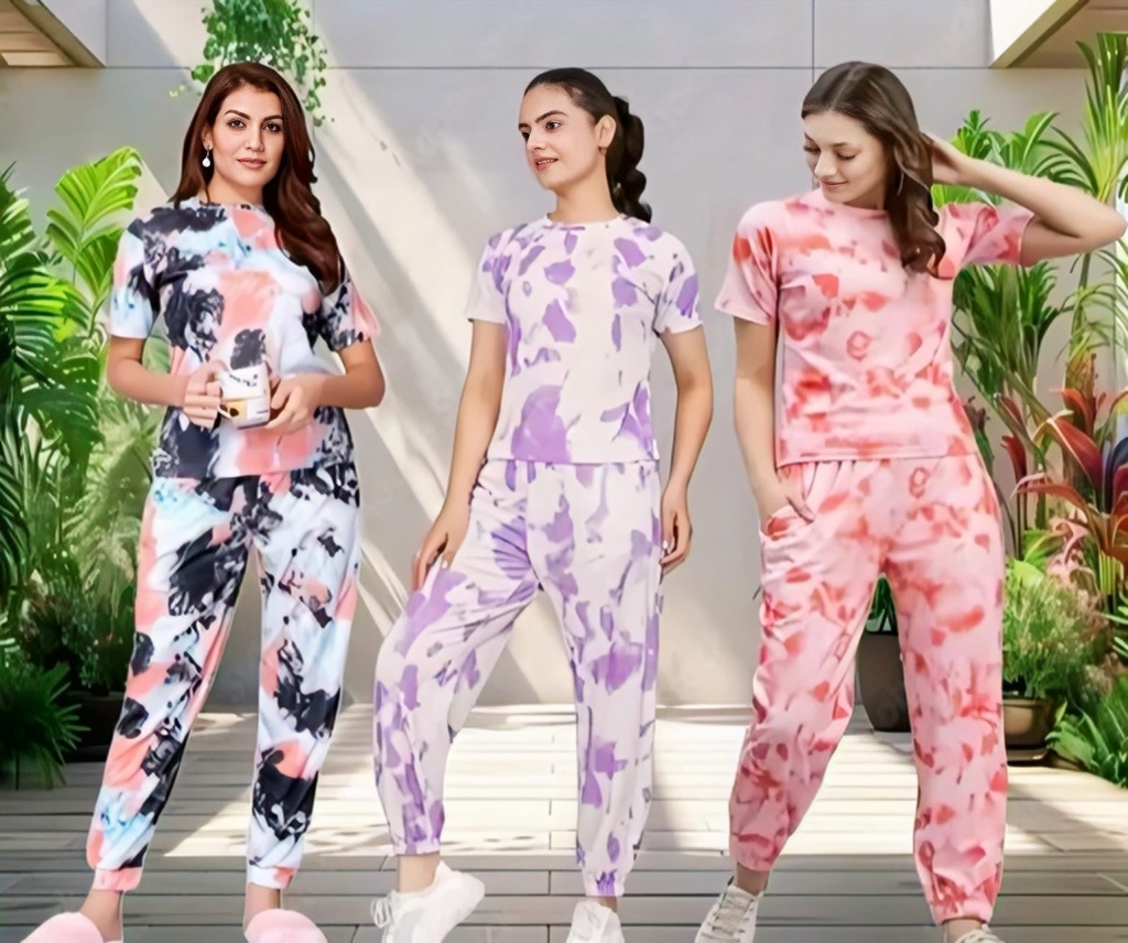 Women's Printed Tie-Dye Nightwear pack of 3 VIII (S)