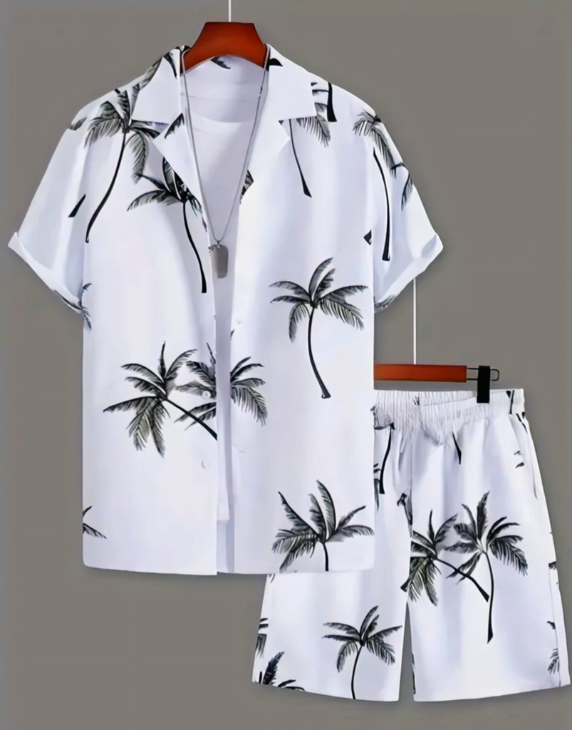 Men's Tropical Palm Tree Matching Shirt and Shorts Co-ord Set