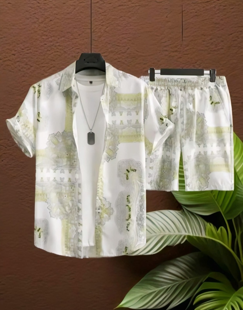 Men's Two-Piece Patterned Short Sleeve Shirt and Shorts Co-ord Set
